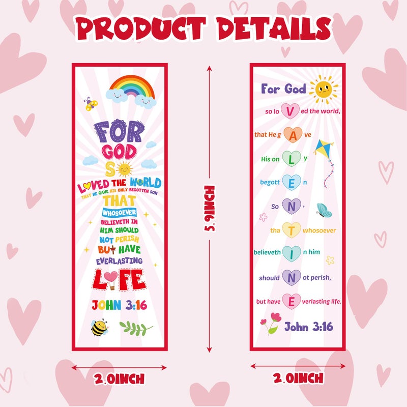 TICIAGA 60PCS Valentine's Day Bible Bookmarks for Kids John 3:16 Religious Christian Church Bookmark Giveaways for Sunday School Party Favors for Classmates Exchange Gift for Boy and Girl, Colorful - Image 2