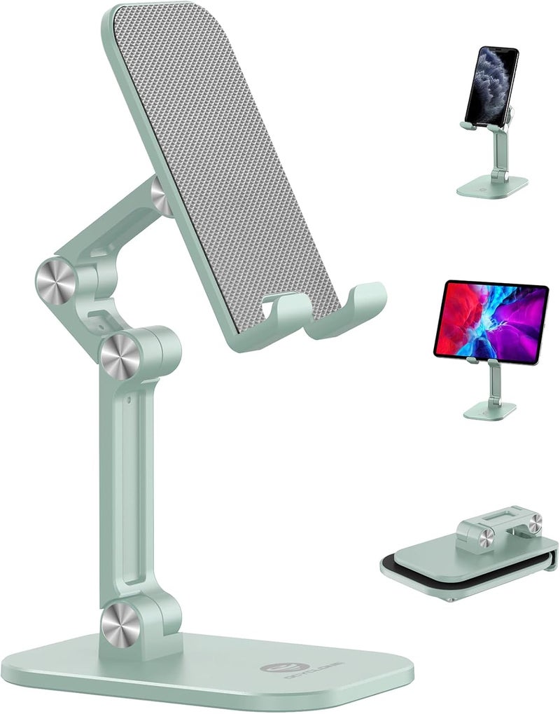 Ocyclone Phone Stand, Adjustable Height and Angle Foldable Cell Phone Stand Holder for Desk, Taller iPhone Stand Compatible with 4.7"-13" Smartphones iPad Tablet, Light Green - Image 1