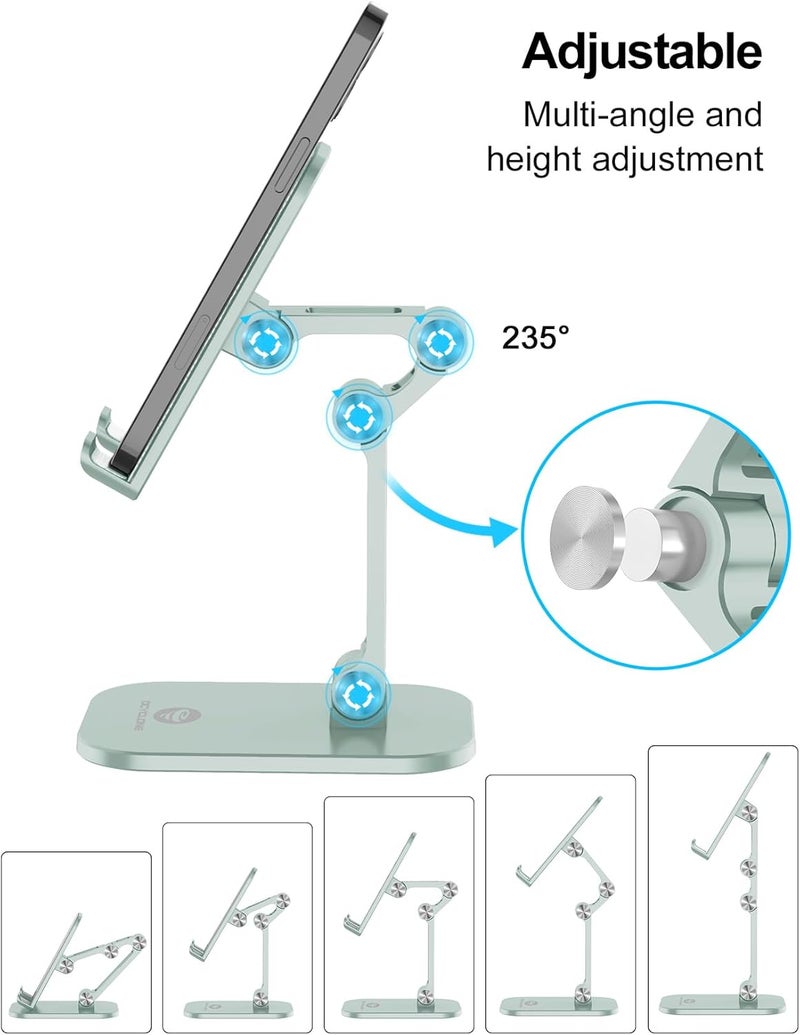 Ocyclone Phone Stand, Adjustable Height and Angle Foldable Cell Phone Stand Holder for Desk, Taller iPhone Stand Compatible with 4.7"-13" Smartphones iPad Tablet, Light Green - Image 2