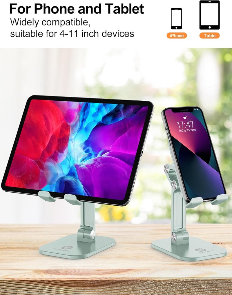 Ocyclone Phone Stand, Adjustable Height and Angle Foldable Cell Phone Stand Holder for Desk, Taller iPhone Stand Compatible with 4.7"-13" Smartphones iPad Tablet, Light Green - Image 4
