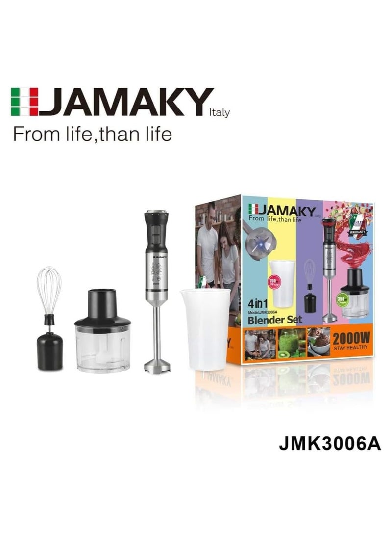 JAMAKY Italy Jamaki 4 in 1 Hand Blender 2000 Watt Multi-Purpose 500 ml Cup 1 Year Warranty - JMK 3006A - Italian  - Image 4