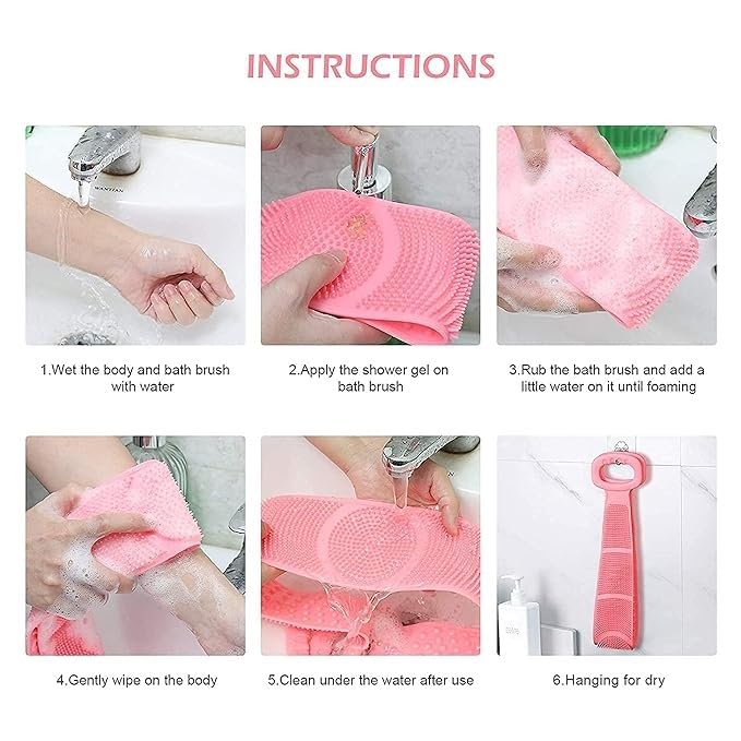 LAVI Double Side Bathing Silicone Body Back Scrubber Brush for Skin Deep Cleaning Massage Extra Long Exfoliating Body Scrubber With Handle for Men and Women - Image 4