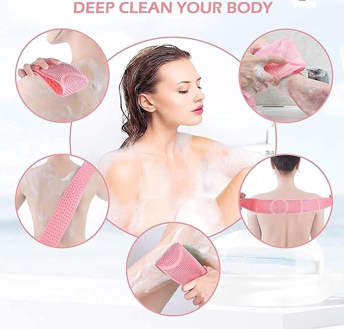 LAVI Double Side Bathing Silicone Body Back Scrubber Brush for Skin Deep Cleaning Massage Extra Long Exfoliating Body Scrubber With Handle for Men and Women - Image 3