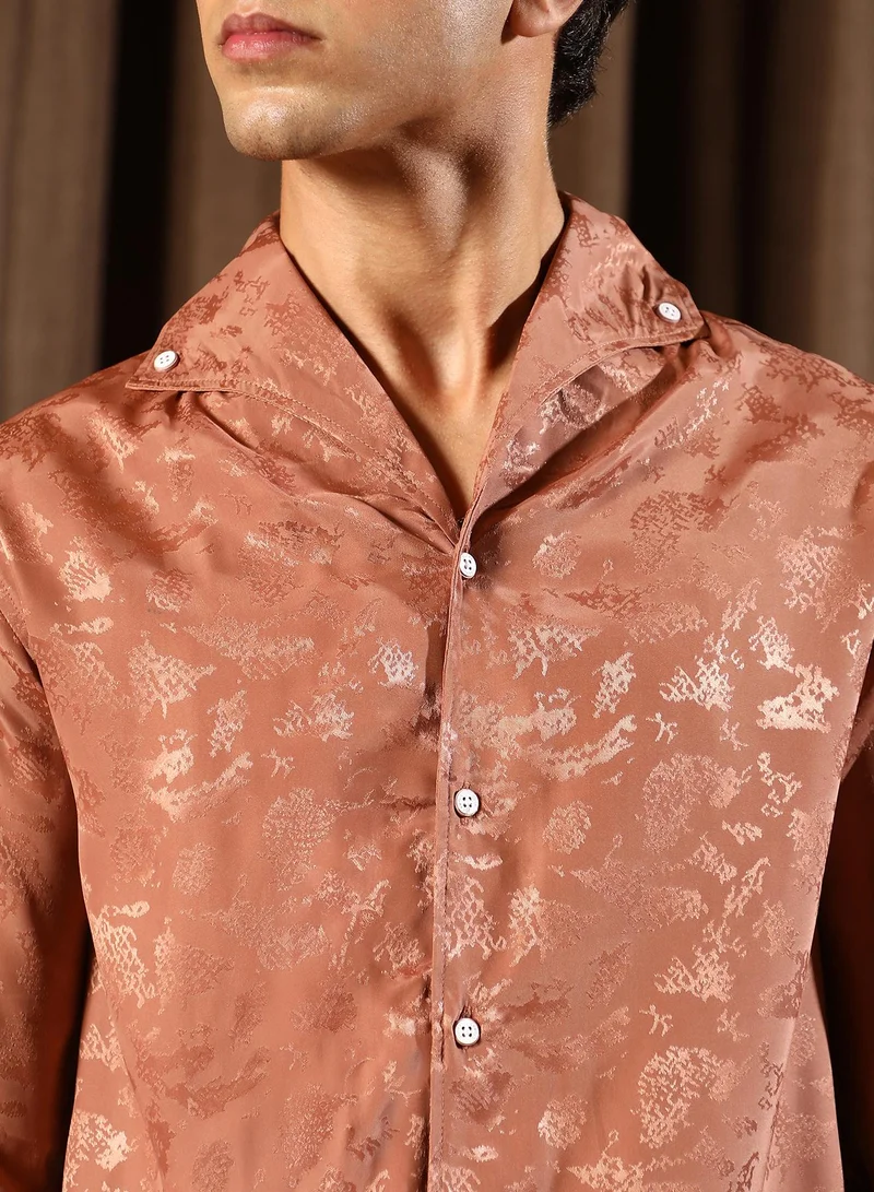 CAHOOT  Men's Dark Peach Flake-Jacquard Satin Shirt for Men | Best Price UAE