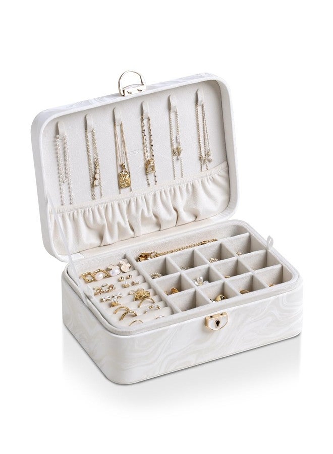 CASEGRACE 2-Layer Jewelry Box with Removable Tray, Portable Jewelry Organizer for Earrings Necklaces Rings, Gift for Women Girls on Birthday Valentine's Day (Fluorescent white) - Image 1