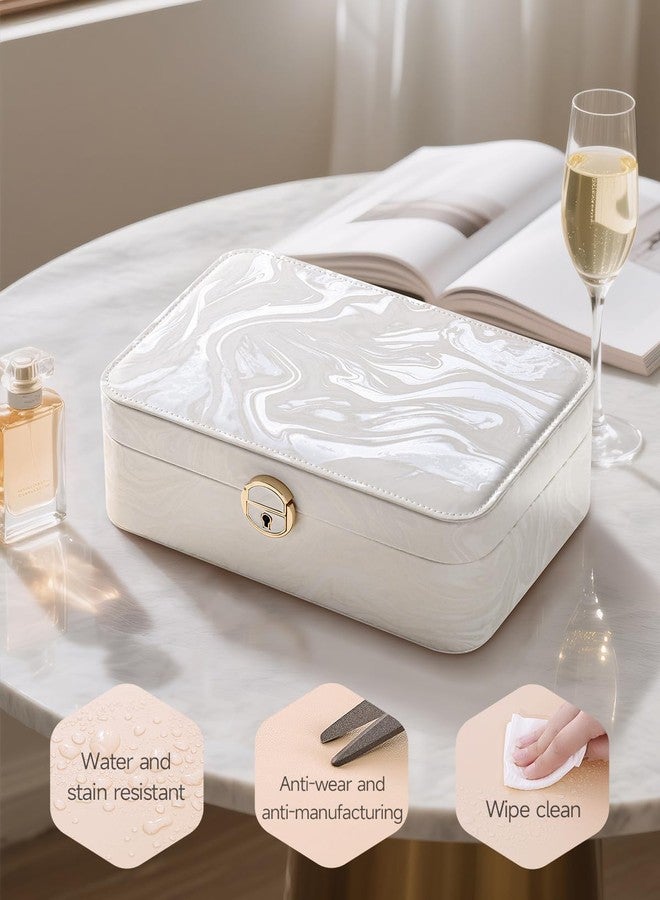 CASEGRACE 2-Layer Jewelry Box with Removable Tray, Portable Jewelry Organizer for Earrings Necklaces Rings, Gift for Women Girls on Birthday Valentine's Day (Fluorescent white) - Image 4