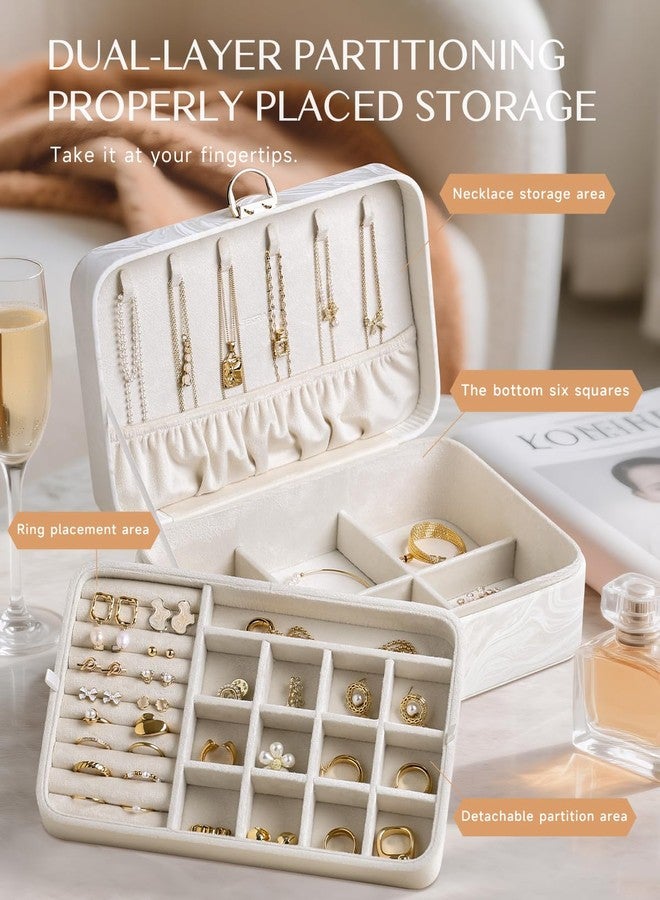CASEGRACE 2-Layer Jewelry Box with Removable Tray, Portable Jewelry Organizer for Earrings Necklaces Rings, Gift for Women Girls on Birthday Valentine's Day (Fluorescent white) - Image 3