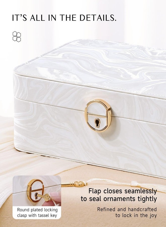 CASEGRACE 2-Layer Jewelry Box with Removable Tray, Portable Jewelry Organizer for Earrings Necklaces Rings, Gift for Women Girls on Birthday Valentine's Day (Fluorescent white) - Image 5