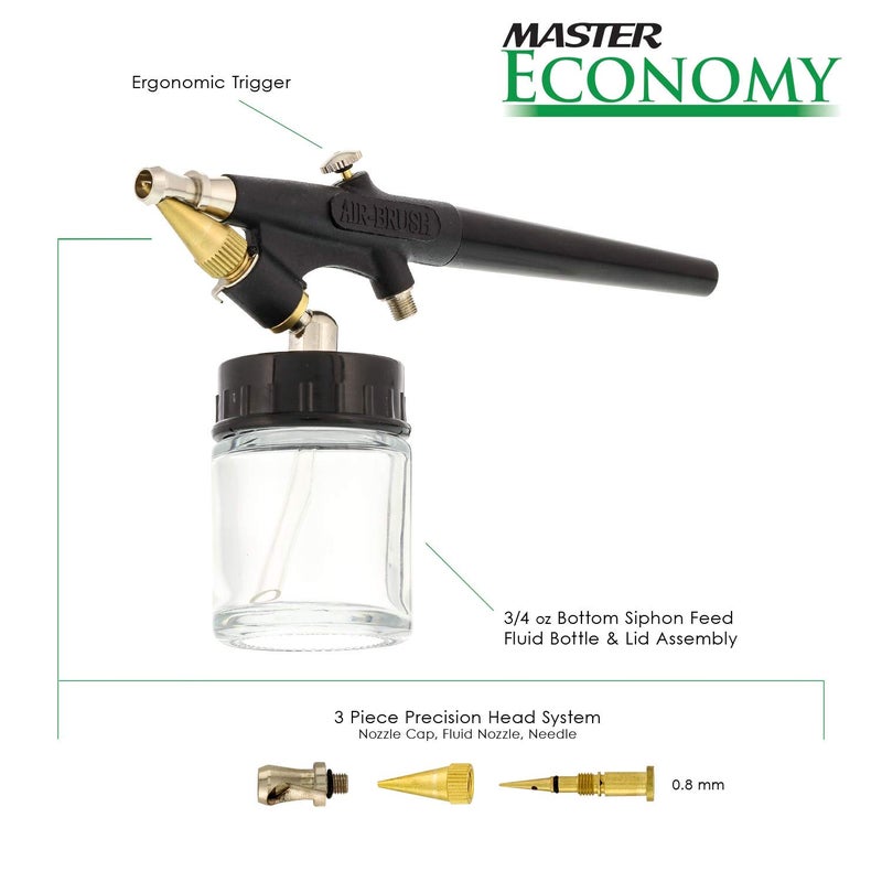 Master Airbrush Model E91 Airbrush Set Master Single-Action External Mix Siphon Feed Airbrush Set with 0.8mm Tip and 1/8" air inlet - Image 2