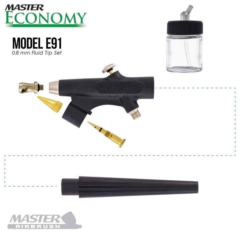 Master Airbrush Model E91 Airbrush Set Master Single-Action External Mix Siphon Feed Airbrush Set with 0.8mm Tip and 1/8" air inlet - Image 3