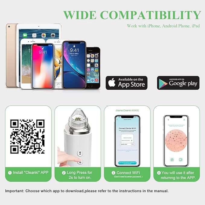 prabensei Blackhead Remover Pore Vacuum Upgraded WiFi Visible Facial Pore Cleanser with HD Camera Pimple Acne Comedone Extractor Kit with 6 Suction Heads USB Rechargeable Electric Black Head Suction Tool - Image 3