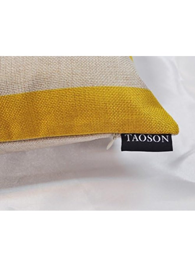 TAOSON TAOSON Gold Stripe Bohemian Style Antique Cotton Blend Linen Sofa Throw Pillowcase Cushion Cover Pillow Cover with Hidden Zipper Closure Only Cover No Insert 24x24 Inch 60x60cm  - Image 3