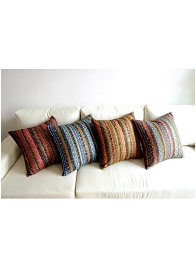 TAOSON TAOSON Gold Stripe Bohemian Style Antique Cotton Blend Linen Sofa Throw Pillowcase Cushion Cover Pillow Cover with Hidden Zipper Closure Only Cover No Insert 24x24 Inch 60x60cm  - Image 2