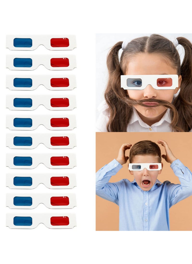 Generic 10pcs Universal Paper Anaglyph 3D Glasses Red & Blue for 3D Movies TV & Educational Use 250g Cardboard with PET Durable Reusable 14.3x3.7cm for children aged 7-14  - Image 1