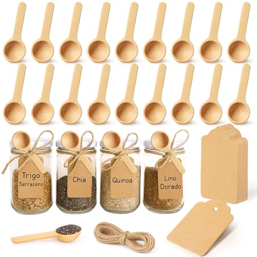 HANSGO 24PCS Mini Wooden Spoons 3 Inches Small Bath Salt Spoon Wooden Little Teaspoons for Sugar Scrub Jars Spice Condiments Jam