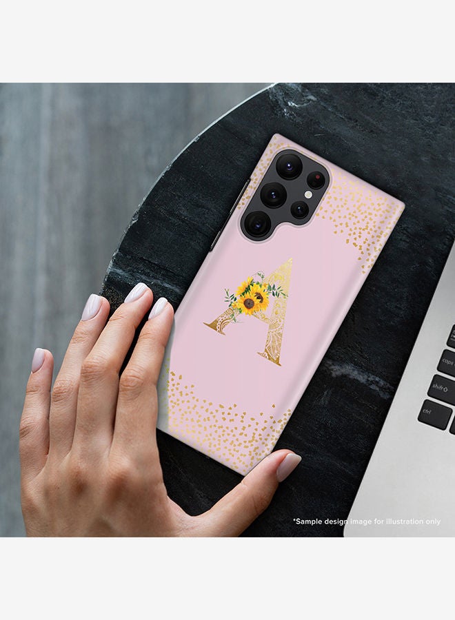 Stylizedd Monogram Slim Cover for Samsung Galaxy S22 Ultra 5G Case Custom Initials Letter Floral Pattern Snap Series Mobile Cover Matte Alphabet  - U (Pink) - Image 2