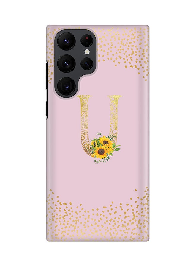 Stylizedd Monogram Slim Cover for Samsung Galaxy S22 Ultra 5G Case Custom Initials Letter Floral Pattern Snap Series Mobile Cover Matte Alphabet  - U (Pink) - Image 1