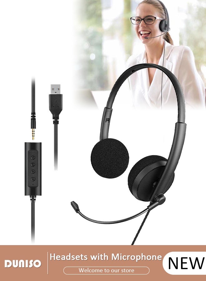 DUNISO Wired Headset with Microphone Call Center Headset Corded Business Headphone Classical Fashion Lightweight Comfortable Wired Customer Service Headphone for Home Call Center Telemarketing Portable Business Headset for Offices, Insurance, Customer - Image 1