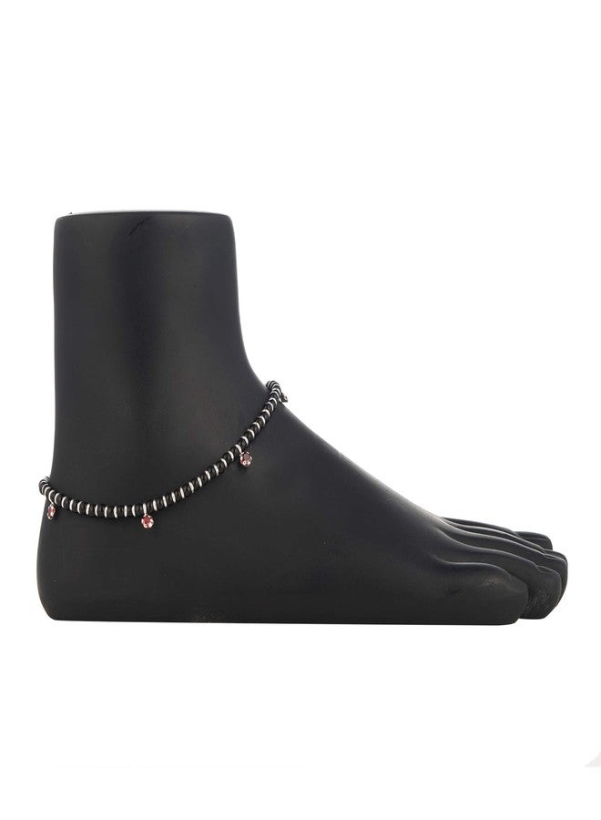 DHRUVS COLLECTION 925 Exclusive Adjustable Nazariya Payal (Anklet) with Black Beads & Red Stone (Crystal) in 92.5 Silver for Girls and Women - One Piece - Image 3