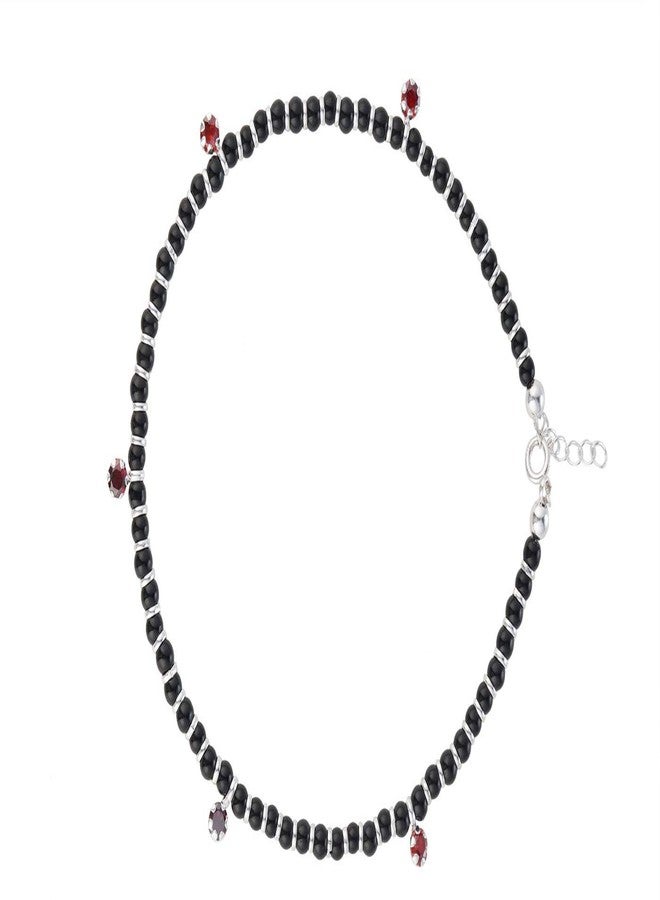 DHRUVS COLLECTION 925 Exclusive Adjustable Nazariya Payal (Anklet) with Black Beads & Red Stone (Crystal) in 92.5 Silver for Girls and Women - One Piece - Image 2