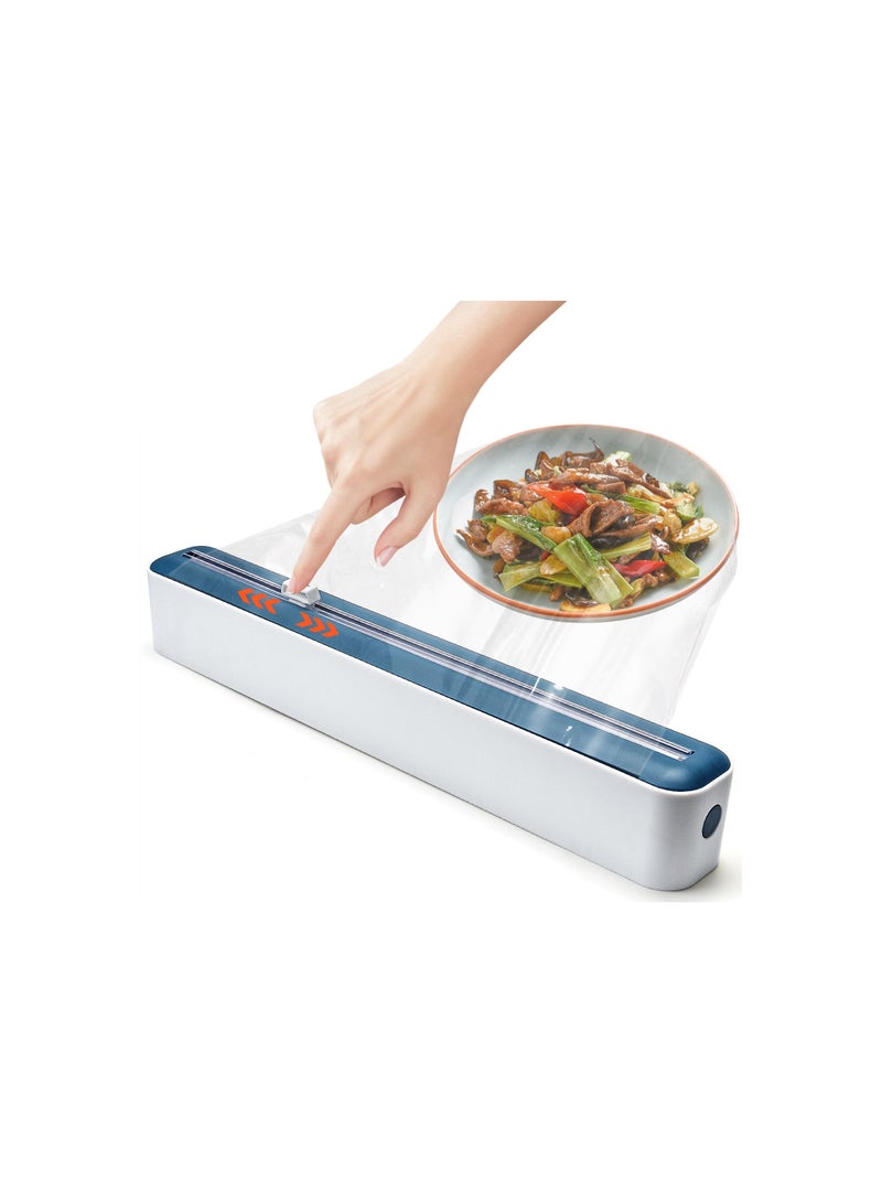 SOLARAE Cling Film and Foil Cutter, 2 in 1, Food Wrap Dispenser with Magnetic Suction, Adjustable Storage and Cutting Box, for Cling Film, Tin Foil, Home Kitchen, Restaurant, Cutter wall Mounted (Blue) - Image 1