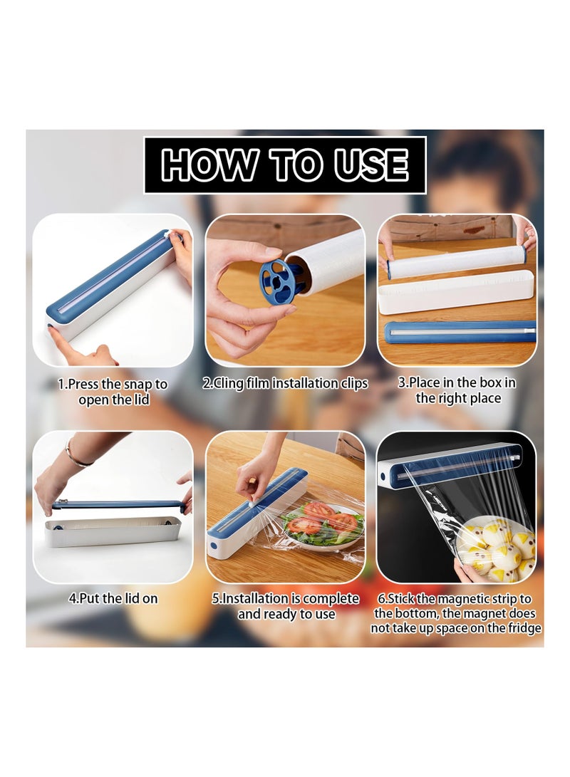 SOLARAE Cling Film and Foil Cutter, 2 in 1, Food Wrap Dispenser with Magnetic Suction, Adjustable Storage and Cutting Box, for Cling Film, Tin Foil, Home Kitchen, Restaurant, Cutter wall Mounted (Blue) - Image 5