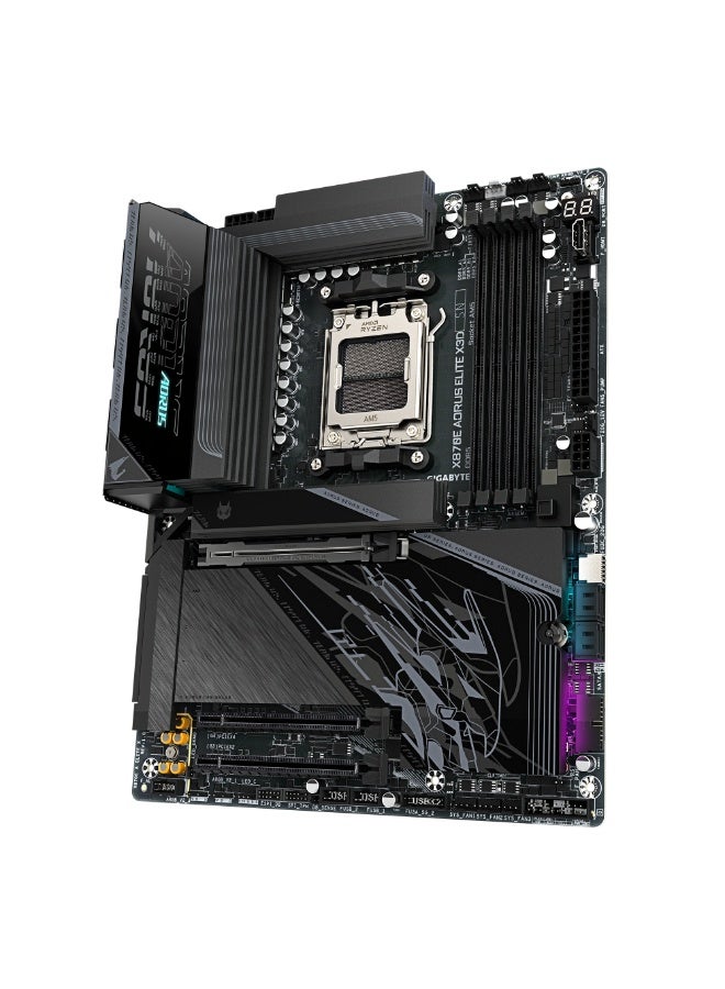 AORUS لوحة أم Gigabyte X870E AORUS ELITE X3D AM5 ATX، 16+2+2 VRM رقمي مزدوج، وضع Turbo X3D 2.0، DDR5 9000MT/s (4-DIMM) EXPO، 4× M.2 (2× PCIe 5.0 + 2× PCIe 4.0) EZ-Flex/EZ-Latch، Wi-Fi 7، LAN 5GbE، USB4 Type-C مزدوج، HDMI، QC-USB 65W، درع حراري متقدم، أسود - Image 4
