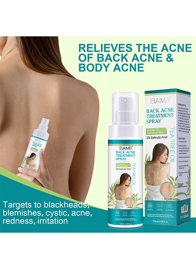 Elaimei Salicylic Acid Back Acne Treatment Spray，Tea Tree Oil Body Acne Treatment with Herbal Formula Back Acne Solution  Spray Soothing and Moisturizing 120ml  - Image 2