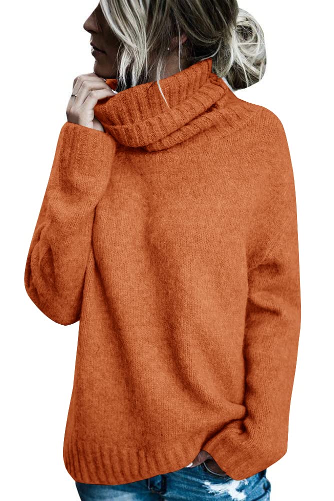 FISACE Womens Oversized Turtleneck Pullover Sweater Cable Knit Long Sleeve Sweater Tops A-Orange - Image 1
