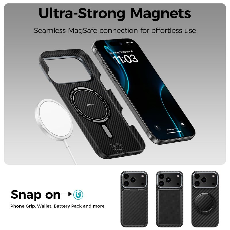 BENKS ArmorAir Case for iPhone 17 Pro, Compatible with Magsafe, Ultra Slim & Lightweight Minimalist Case Built with Dupont Kevlar Aramid Fiber, Black - Image 4