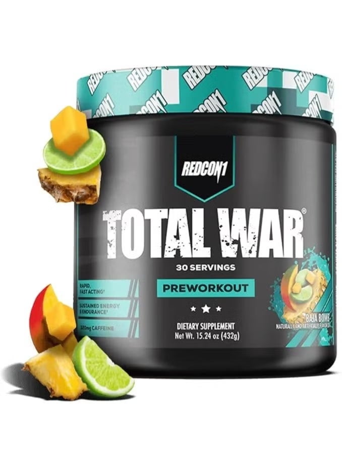 REDCON1 Total War Pre Workout, Baja Bomb - Beta Alanine + Citrulline Malate Keto Friendly Preworkout for Men & Women - Fast Acting (30 Servings) - Image 1