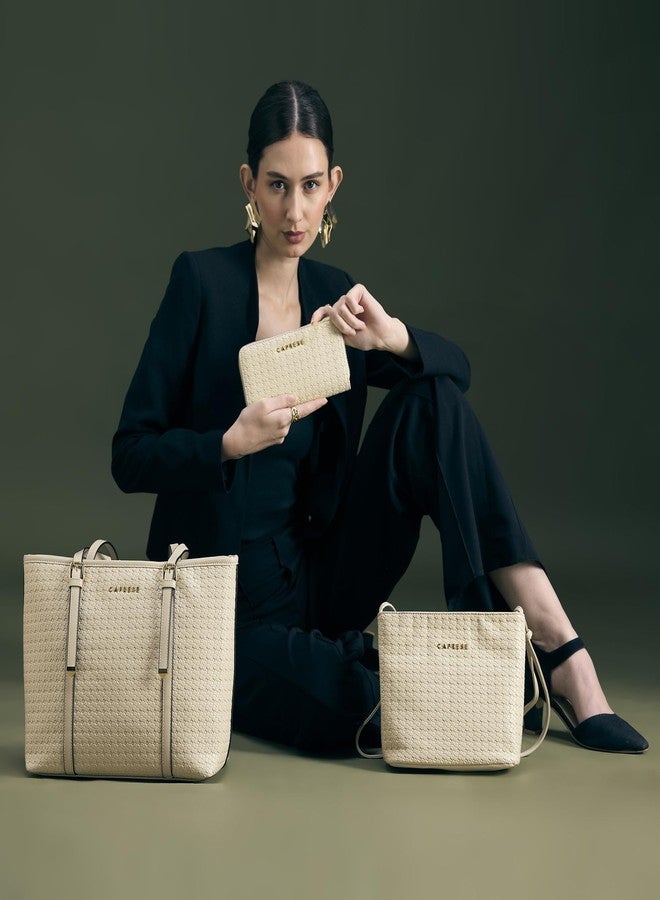 Caprese Rhea 3-in-1 Large Combo Set (Large, Medium & Small) | Textured Faux Leather Tote Shoulder Bag for Women | Versatile Hobo Sling, Zipper Wallet | Daily Work & Travel (Alpine Oat) - Image 2