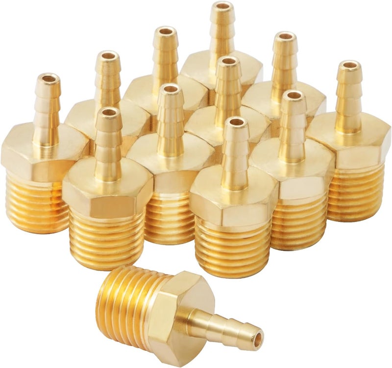 SUNGATOR 12-Pack 1/4" NPT to 1/8" Hose Barb Fittings, Brass Air Hose Fittings, 1/8" Barb to 1/4" NPT Male Thread Adapter, Brass Air Line Repair Connector Kit for Compressor, Gas, Auto Shop - Image 1