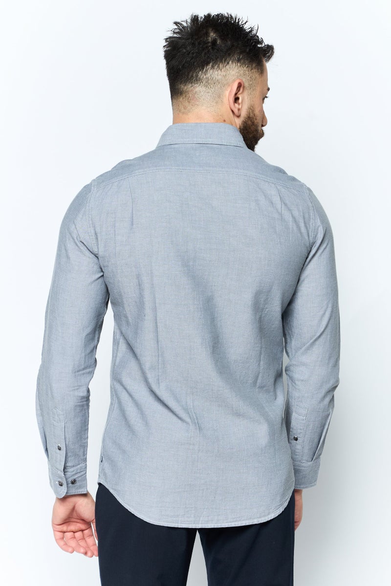 Chaps Men Custom Fit Long Sleeve Plain Casual Shirt, Grey - Image 3
