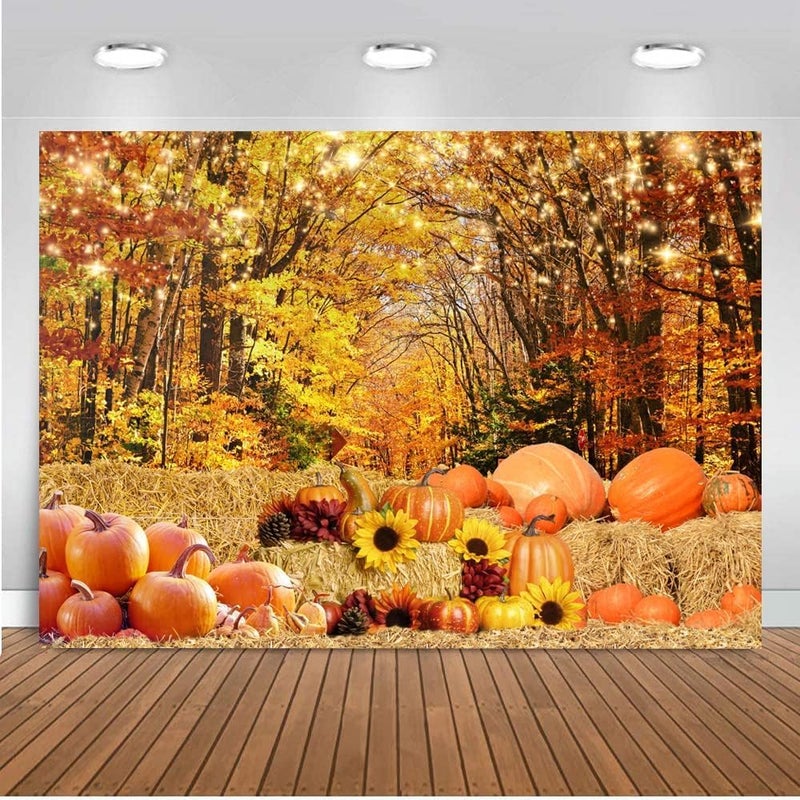 Al Raied ARS® 8x6 FT Autumn Thanksgiving Photography Backdrop - Fall Maple Leaves Pumpkin Background - Image 1
