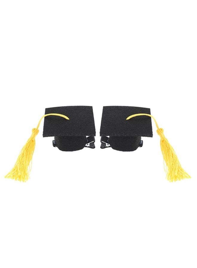 2Pcs Graduation Hat Hair Clip Graduation Cap Headband Mini Doctoral Cap Hairpins for Graduation Hair Accessories(Yellow)