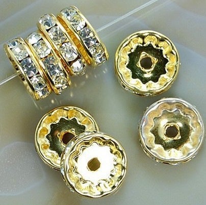 Generic Silver Gold Plated Rhinestone Spacers 4-12mm Gilded Straight Edge 
