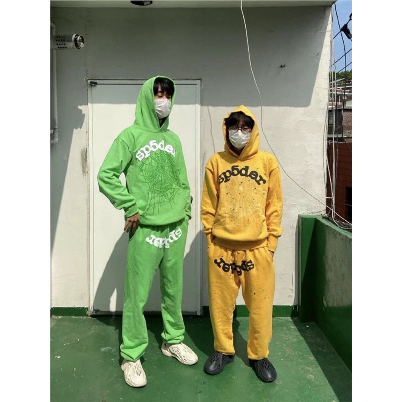 American Fashion Brand Sp5Der 555555 Foaming Letter Spider Web Hooded Sweat Casual Sweat Pants Sports Suit - Image 3