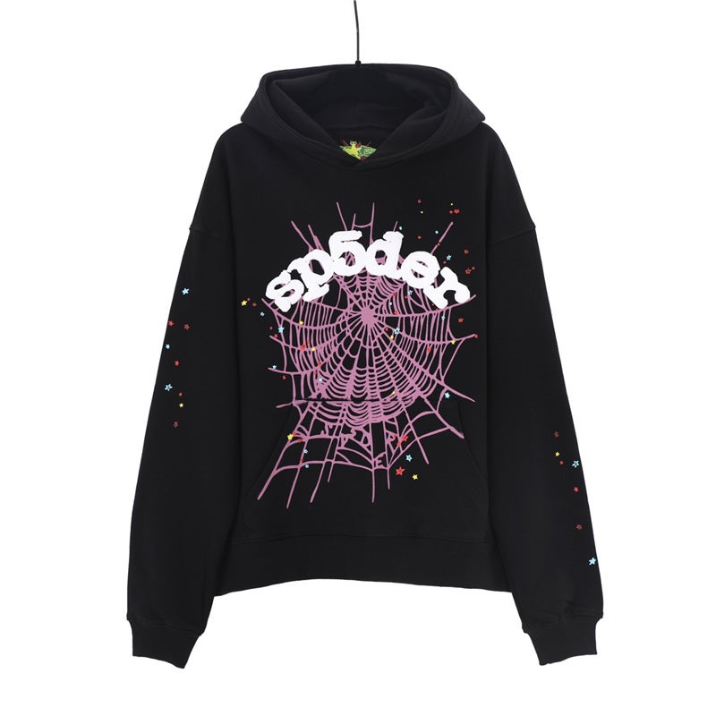 American Fashion Brand Sp5Der 555555 Foaming Letter Spider Web Hooded Sweat Casual Sweat Pants Sports Suit - Image 1