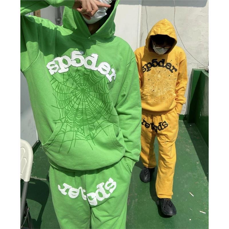 American Fashion Brand Sp5Der 555555 Foaming Letter Spider Web Hooded Sweat Casual Sweat Pants Sports Suit - Image 5