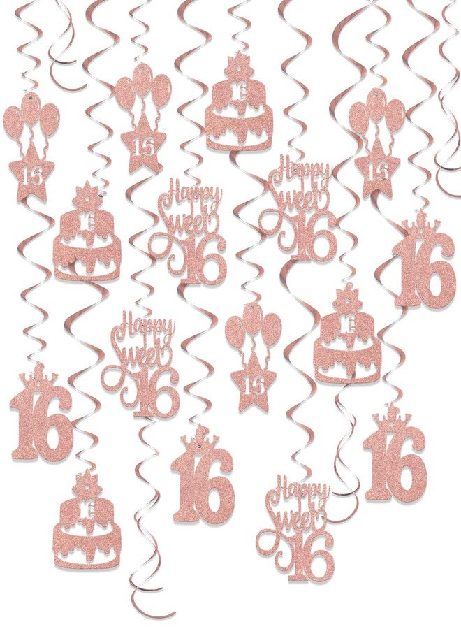 WFKLDF 36 Pcs 16th Birthday Hanging Swirls - 16th Birthday Decorations for Girls - 16 Year Old Girl Birthday Decorations - Image 1