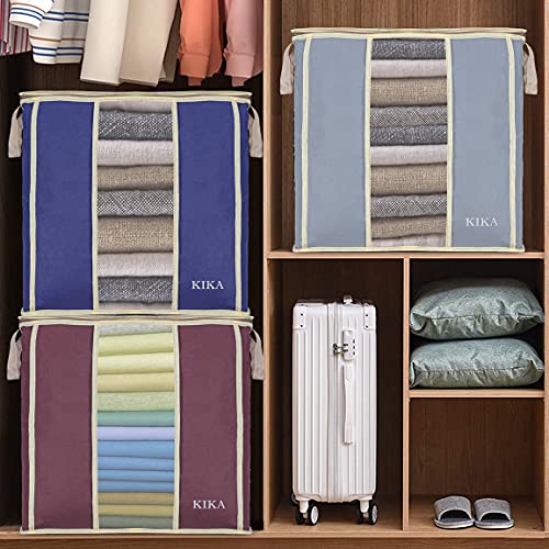 KIKA HOMS Large Clothes, Toys, Pillow & Blanket Storage Bag, Foldable Storage Organizer 3x60L = 180L, Pack of 3 Pcs (Multicolor, polypropylene) - Image 2