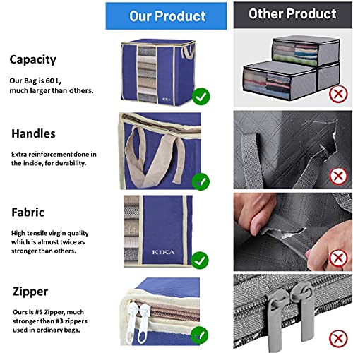 KIKA HOMS Large Clothes, Toys, Pillow & Blanket Storage Bag, Foldable Storage Organizer 3x60L = 180L, Pack of 3 Pcs (Multicolor, polypropylene) - Image 3