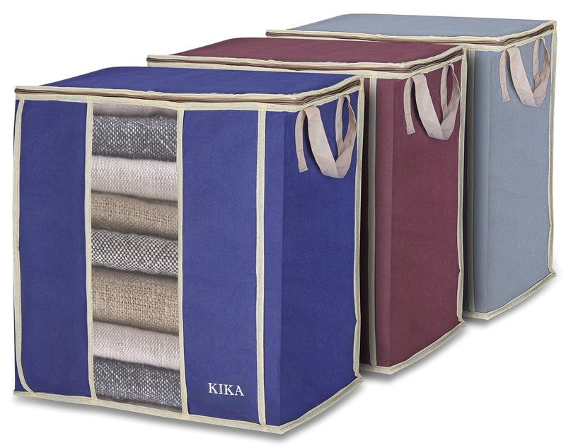 KIKA HOMS Large Clothes, Toys, Pillow & Blanket Storage Bag, Foldable Storage Organizer 3x60L = 180L, Pack of 3 Pcs (Multicolor, polypropylene) - Image 1