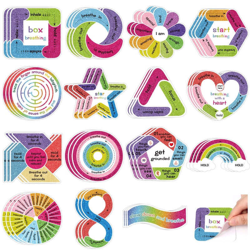Huimdery 45Pcs Calm Stickers for Anxiety Sensory Stickers Textured Sensory Stickers Anti Stress Anxiety Relief Items Boho Calm Stickers Bulk Waterproof Fidget Stickers Adults Kids Teacher Supplies (45) - Image 1