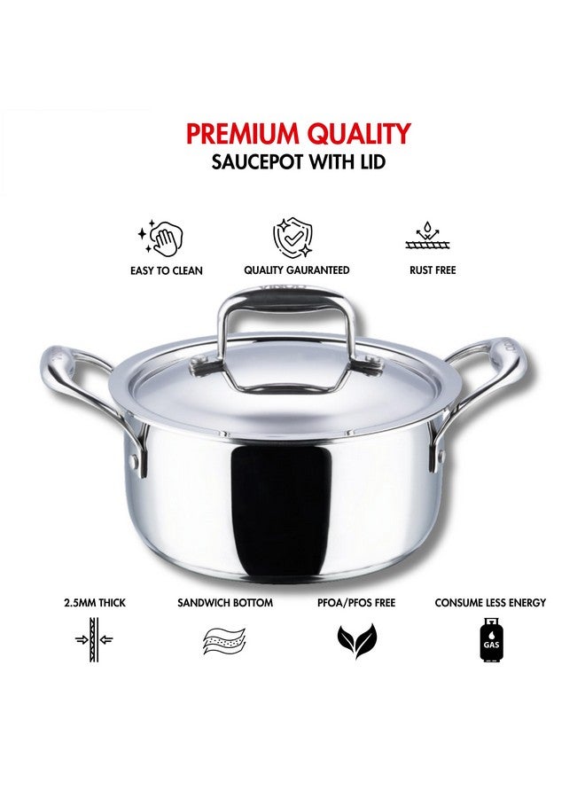 VINOD وعاء صلصة من الفولاذ المقاوم للصدأ ثلاثي الطبقات من فينود بلاتينيوم مع غطاء - 5 لتر، 24 سم | سمك 2.5 مم | قاعدة SAS | وعاء برياني | قاعدة تعمل بالحث والغاز | ضمان 5 سنوات - فضي - Image 4