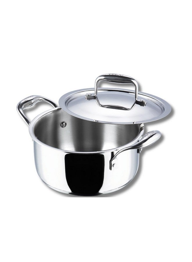 VINOD وعاء صلصة من الفولاذ المقاوم للصدأ ثلاثي الطبقات من فينود بلاتينيوم مع غطاء - 5 لتر، 24 سم | سمك 2.5 مم | قاعدة SAS | وعاء برياني | قاعدة تعمل بالحث والغاز | ضمان 5 سنوات - فضي - Image 1