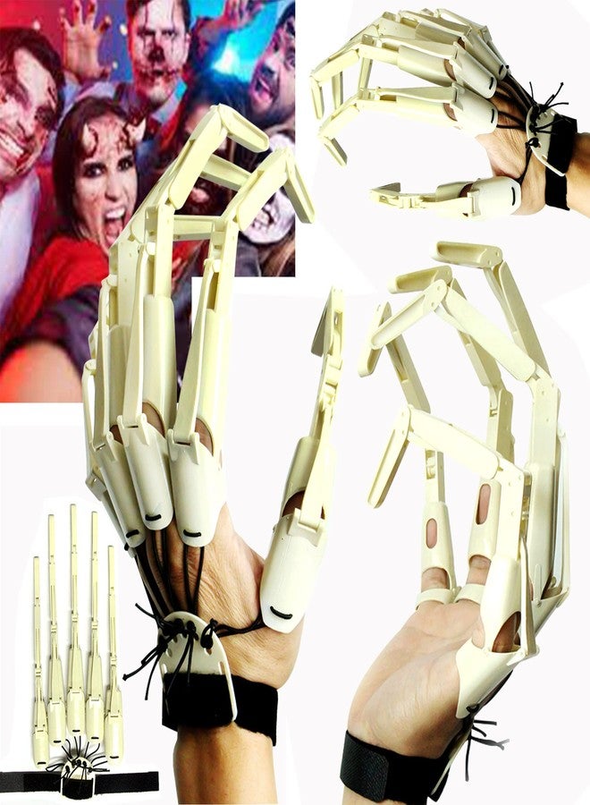 Heyseri Halloween Articulated Fingers with Gloves, Articulated Finger Extensions, 3D Claw Hands Scary Skeleton Hands for Cosplay, Flexible Realistic Halloween Decoration Accessory Fits Most Finger Sizes - Image 1