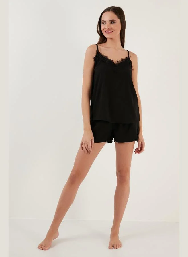 Lela Lela Lace V-Neck Strap Mini Shorts Pajama Set Women's Pajama Set 6110300