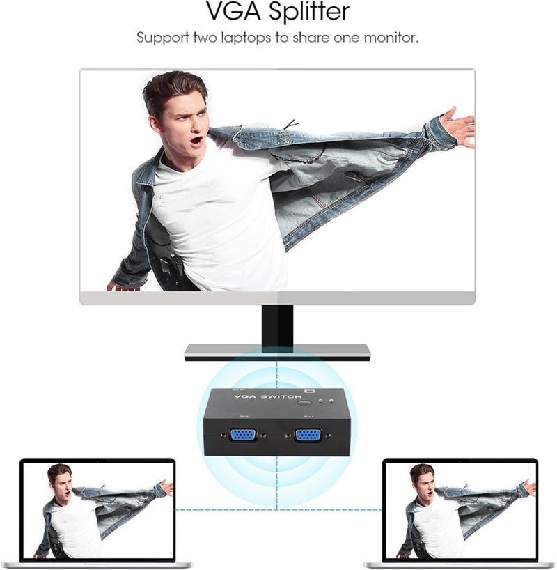 VGA Splitter Switcher, 2 in 1 Out 2 Port, Support 50ft Distance, Outdoor LED Display Connection, Plug and Play for 1 PC to Monitor Computer - Image 4